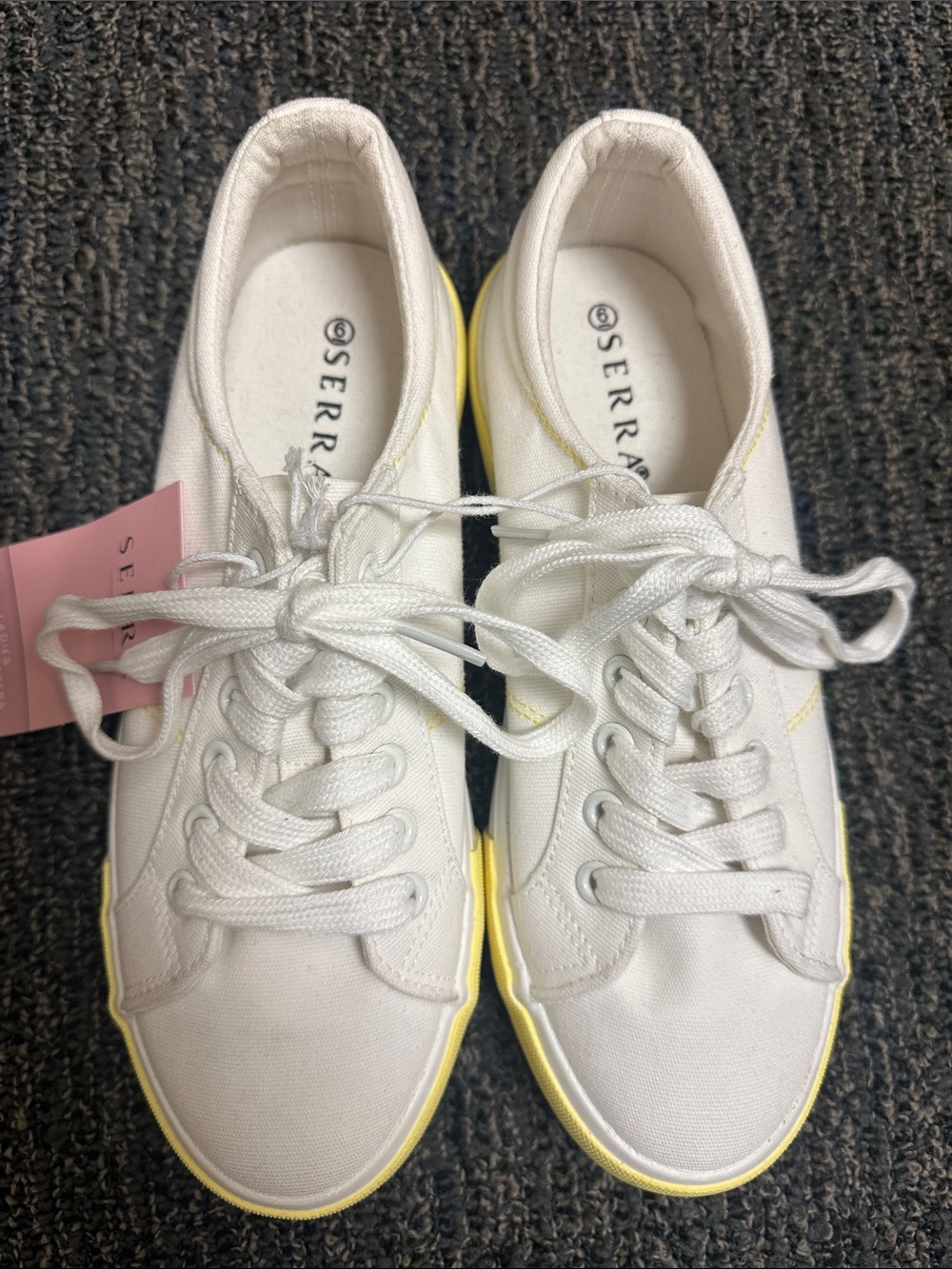Serra White Canvas Sneakers with Yellow Trim